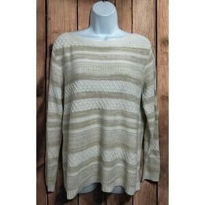 Karen Scott Tan Cable Knit Sweater Sz Large Pullover Boat Neck Long-Sleeve